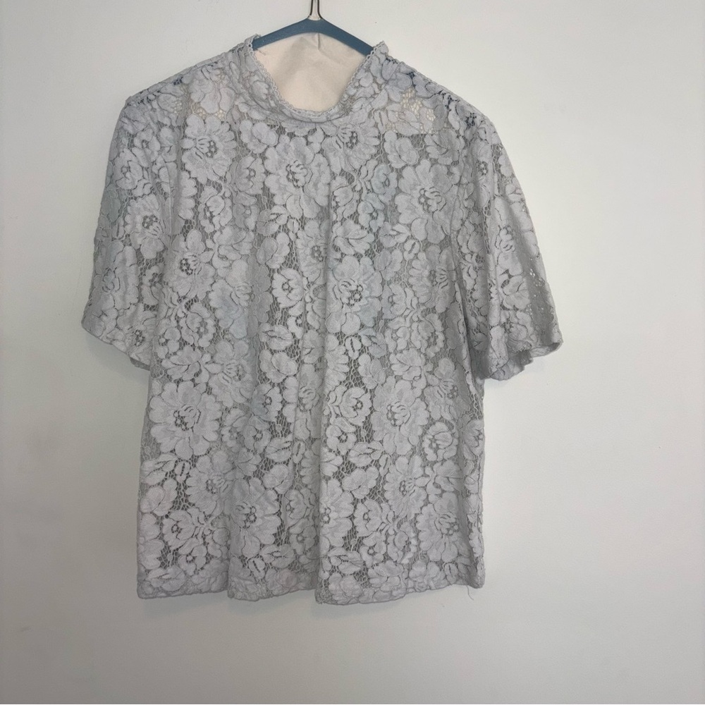 Loft Outlet Short Sleeve White Floral Lace Blouse